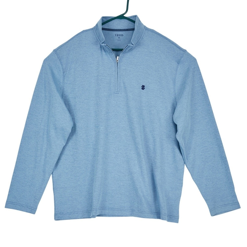IZOD Pullover Mens XXL Chambray Blue Quarter Zip Comfort Performance Cott Blend - Picture 3 of 15